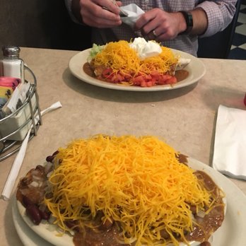 Blue Ash Chili - 6 way (front) and chili burrito - Burgers Near Me - Blue Ash, Ohio