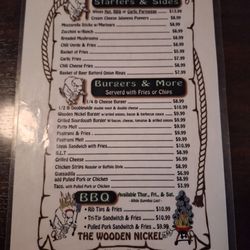 Wooden Nickel - Full menu, they also have specials sometimes that aren't listed.