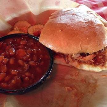 Famous Dave's Bar-B-Que - BBQ pulled chicken sandwich and baked beans. - Barbeque Near Me - Madison, Wisconsin Famous Dave's Bar-B-Que - BBQ pulled chicken sandwich and baked beans. - Barbeque Near Me - Madison, Wisconsin