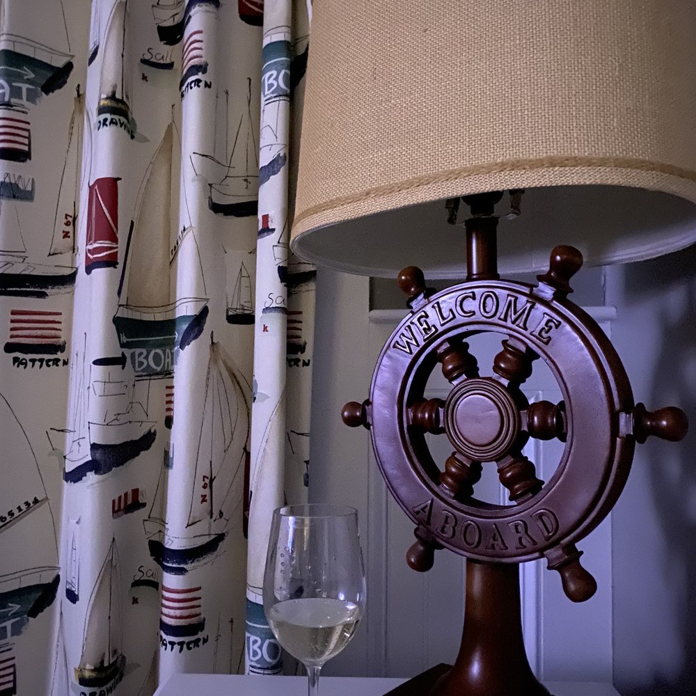 Strawberry Hill Seaside - End table and provided wine glasses - Hotels Near Me - Rockport, Maine