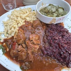 Paulaner am Dom - Goulash with braised cabbage and spaetzle and cucumber salad
