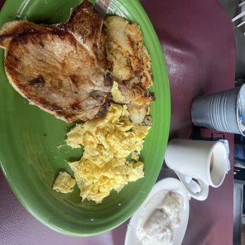 Molly's Souper - Grilled pork chops, scrambled eggs, house potatoes. - Breakfast & Brunch Near Me - Upland, California Molly's Souper - Grilled pork chops, scrambled eggs, house potatoes. - Breakfast & Brunch Near Me - Upland, California