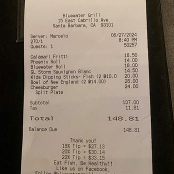 Bluewater Grill - Check the math. - Seafood Near Me - Santa Barbara, California Bluewater Grill - Check the math. - Seafood Near Me - Santa Barbara, California