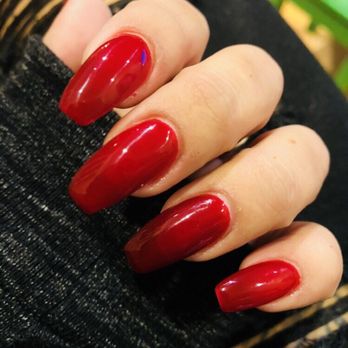 Angel Nail Salon - Not sure what the blue is in the photo but that was not on my nails! University red gel and fill by Christine - Nail Salons Near Me - Westminster, California