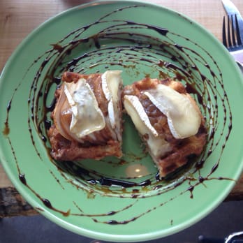 Off The Waffle - Brie pear liege waffle with balsamic reduction!! Heaven!!!! - Breakfast & Brunch Near Me - Eugene, Oregon Off The Waffle - Brie pear liege waffle with balsamic reduction!! Heaven!!!! - Breakfast & Brunch Near Me - Eugene, Oregon