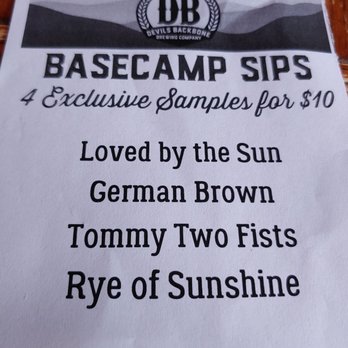 Devils Backbone Brewing Company - Sampler flyer. - Brewpubs Near Me - Lexington, Virginia Devils Backbone Brewing Company - Sampler flyer. - Brewpubs Near Me - Lexington, Virginia