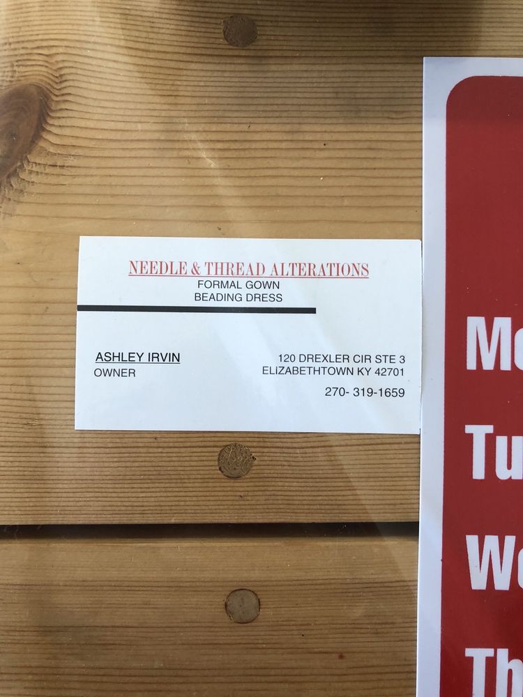 NEEDLE & THREAD ALTERATIONS Updated August 2024 120 Drexler Cir, Elizabethtown, Kentucky