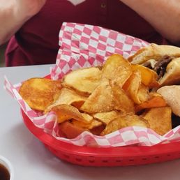 Their version of a french dip with chips.