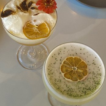 Fern Bar - Kyoto sour cocktail (matcha on top) Spill the tea cocktail (toasted meringue) - Bars Near Me - Sebastopol, California