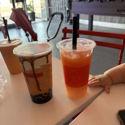 Tiger slush and blood orange slush and Thai tea Tiger slush and blood orange slush and Thai tea