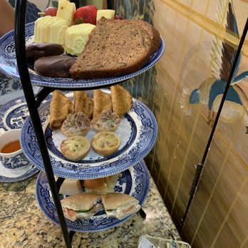 The Blue Willow Tea Room - Top: zucchini bread, lemon tarts, chocolate dipped shortbread, and assorted fruit - Tea Rooms Near Me - Petersburg, Virginia The Blue Willow Tea Room - Top: zucchini bread, lemon tarts, chocolate dipped shortbread, and assorted fruit - Tea Rooms Near Me - Petersburg, Virginia