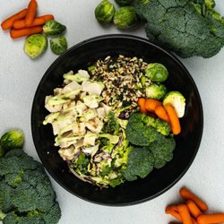 Build Your Own Bowl with Brown Rice, Chicken, Broccoli, Honey Roasted Carrots, Bussels & Epic Sauce