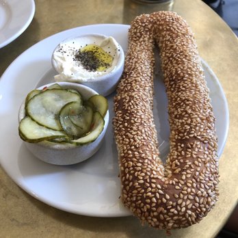 Jacob the Angel - Jerusalem bagel with labneh and cucumber salad. - Coffee & Tea Near Me - London, XGL Jacob the Angel - Jerusalem bagel with labneh and cucumber salad. - Coffee & Tea Near Me - London, XGL