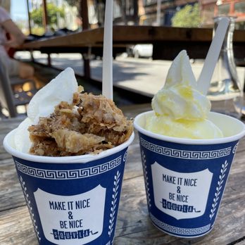 Souvla - Greek yogurt with Baklava crumbles & Honey syrup and Greek Olive Oil & Flaky Sea Salt - Greek Near Me - San Francisco, California Souvla - Greek yogurt with Baklava crumbles & Honey syrup and Greek Olive Oil & Flaky Sea Salt - Greek Near Me - San Francisco, California
