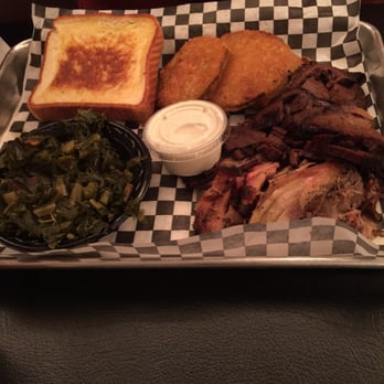Thatcher's Barbeque & Grill - Brisket and pulled pork combo with collards and fried green tomatoes - Barbeque Near Me - Ringgold, Georgia Thatcher's Barbeque & Grill - Brisket and pulled pork combo with collards and fried green tomatoes - Barbeque Near Me - Ringgold, Georgia
