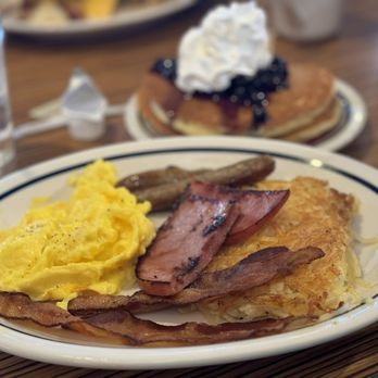IHOP - Breakfast Sampler with blueberry topping on the pancakes - Breakfast & Brunch Near Me - W. Berlin, New Jersey IHOP - Breakfast Sampler with blueberry topping on the pancakes - Breakfast & Brunch Near Me - W. Berlin, New Jersey