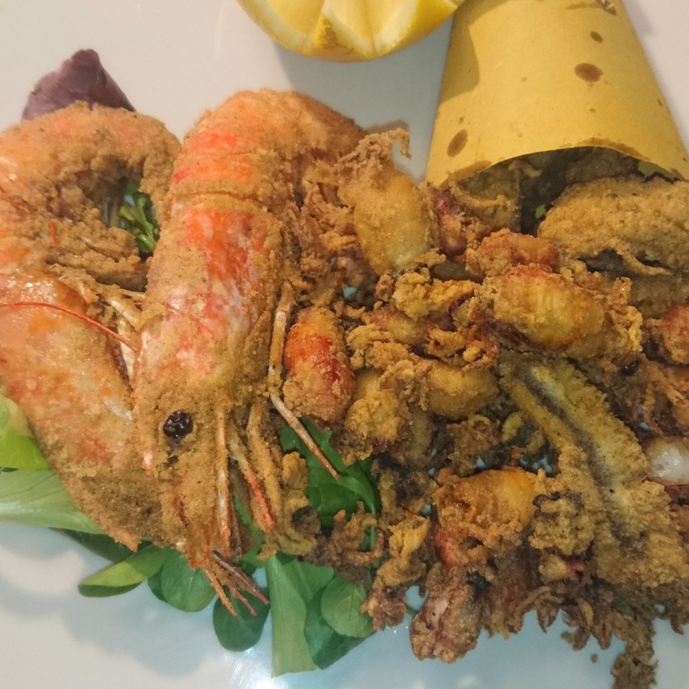 Enosteria Capolecase - Deep fried seafood in a basket. - Mediterranean Near Me - Rome, RM Enosteria Capolecase - Deep fried seafood in a basket. - Mediterranean Near Me - Rome, RM
