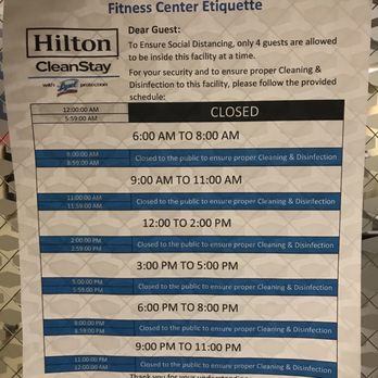 Hampton Inn & Suites McAllen - Fitness center schedule  Masked all times - Hotels Near Me - Mcallen, Texas