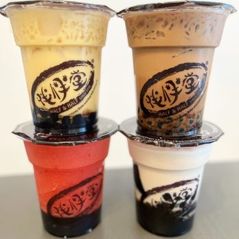 Half & Half Tea Express - Mango Green Milk Tea w/ Honey Boba Coffee Milk Tea w/ Honey Boba Iced Milk w/ Grass Jelly & Honey Boba Strawberry Lemon Slush w/ Honey Boba - Juice Bars & Smoothies Near Me - Monterey Park, California