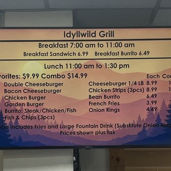 Idyllwild Grill - Lunch menu August 2025 - Fast Food Near Me - Idyllwild-Pine Cove, California Idyllwild Grill - Lunch menu August 2025 - Fast Food Near Me - Idyllwild-Pine Cove, California