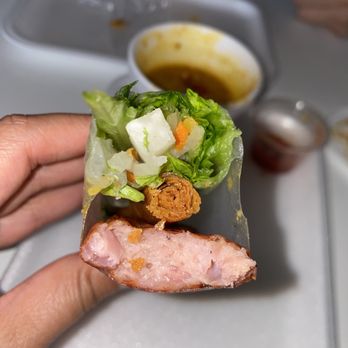 Nem Nuong & Rolls - a person holding a sandwich - Vietnamese Near Me - Houston, Texas Nem Nuong & Rolls - a person holding a sandwich - Vietnamese Near Me - Houston, Texas