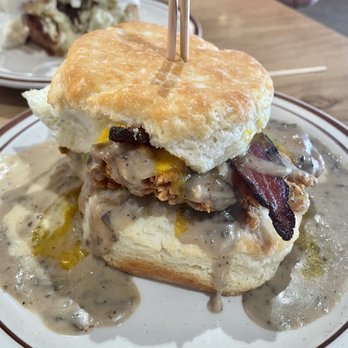 Denver Biscuit Co. - Centennial - The Franklin with half sausage gravy and half mushroom gravy. - Breakfast & Brunch Near Me - Centennial, Colorado