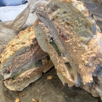 Moe's Broadway Bagel - Onion bagel toasted with sun dried tomato cream cheese, Turkey and cucumbers. Awesome combo! - Bagels Near Me - Denver, Colorado Moe's Broadway Bagel - Onion bagel toasted with sun dried tomato cream cheese, Turkey and cucumbers. Awesome combo! - Bagels Near Me - Denver, Colorado