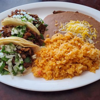 Taqueria El Semental - Combo Tacos. 3 tacos, refried beans and rice - Tacos Near Me - Seattle, Washington