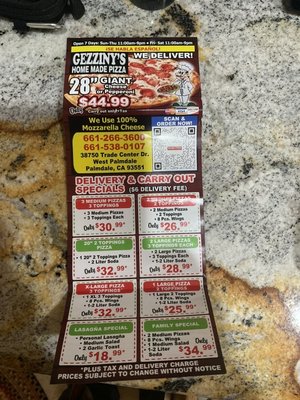 Menu photo 2 Gezziny's Homemade Pizza Palmdale, CA Menu photo 2 Gezziny's Homemade Pizza Palmdale, CA