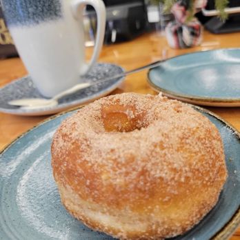 Kneads Bakeshop - Cinnamon sugar donut with a London Fog - Bakeries Near Me - Baltimore, Maryland