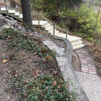 GardenScapes - New stairway with handrail down to lower patio area - Landscaping Near Me - Delphi, Indiana