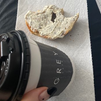 GREY Cafe - Hot Hazelnut Latte and everything bagel - Cafes Near Me - Flushing, New York