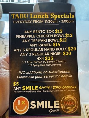 Menu photo 2 It's Tabu Sushi Bar & Grill Temecula, CA Menu photo 2 It's Tabu Sushi Bar & Grill Temecula, CA