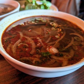 Siam Zap pho - P12. Hue Style Spicy Beef Soup. Medium $12.99. Pho noodles, beef shank, mixed beef, pork, and shrimp broth. Legit very spicy. Watch out. - Vietnamese Near Me - Chapel Hill, North Carolina