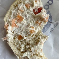 Goldbergs Famous Bagels - Goldberg bagel with the lightest amount of Lox Spread. Some of the bagel doesn't have any spread!