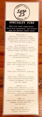 Menu photo 2 Lane 25 Eugene, OR
