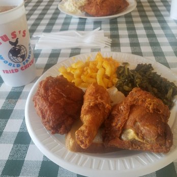 Gus's World Famous Fried Chicken - My delicious 3-piece dark with mac n' cheese and greens were something serious. Greens even had a nice kick on the back end. Yum. - Chicken Shop Near Me - Chamblee, Georgia Gus's World Famous Fried Chicken - My delicious 3-piece dark with mac n' cheese and greens were something serious. Greens even had a nice kick on the back end. Yum. - Chicken Shop Near Me - Chamblee, Georgia