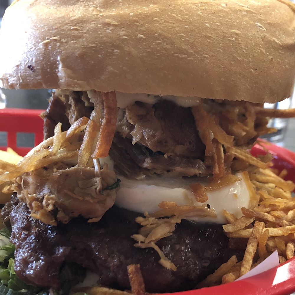 V Burger - Power burger with pork. House sauce on the fries was amazing. - Venezuelan Near Me - West Jordan, Utah V Burger - Power burger with pork. House sauce on the fries was amazing. - Venezuelan Near Me - West Jordan, Utah