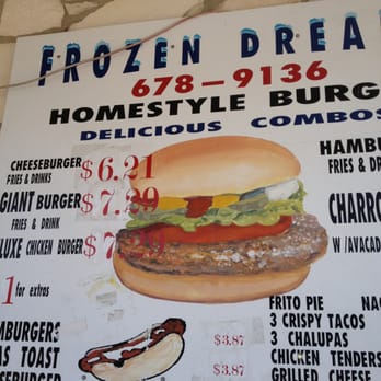 Frozen Dreams - Part of the huge menu that hangs next to the order window - Burgers Near Me - San Antonio, Texas