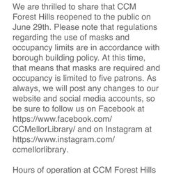 Cc Mellor Memorial Library - July 2021 operation info