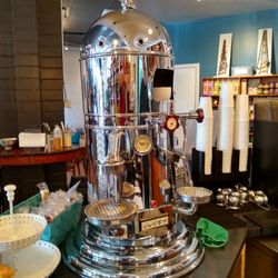 Brentwood Bay Village Empourium - The center piece of their shop, an old-school and awesome espresso machine. Makes rich, wonderful coffee.
