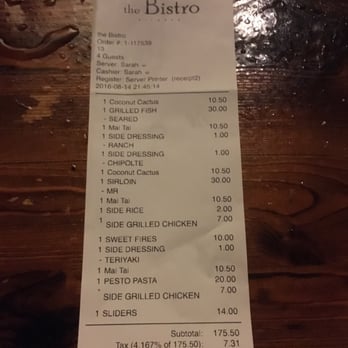 The Bistro - Receipt for 4 people - Seafood Near Me - Kilauea, Hawaii The Bistro - Receipt for 4 people - Seafood Near Me - Kilauea, Hawaii
