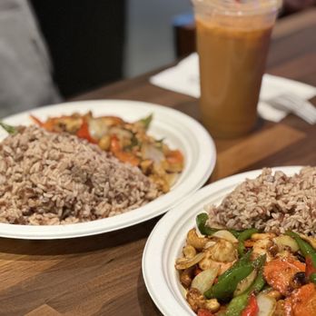 Palm Thai Cafe - two plates of food and a drink - Thai Near Me - San Diego, California Palm Thai Cafe - two plates of food and a drink - Thai Near Me - San Diego, California
