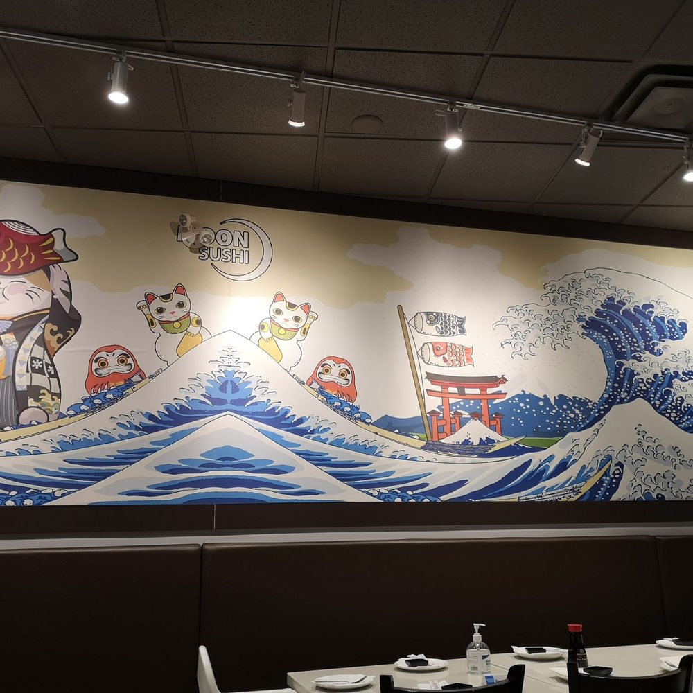 Moon Sushi - a restaurant with a large mural on the wall - Japanese Near Me - Mississauga, Ontario