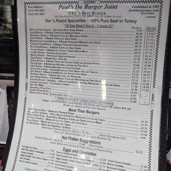 Paul's Da Burger Joint - Part of Menu from PDBJ. - Burgers Near Me - New York, New York Paul's Da Burger Joint - Part of Menu from PDBJ. - Burgers Near Me - New York, New York