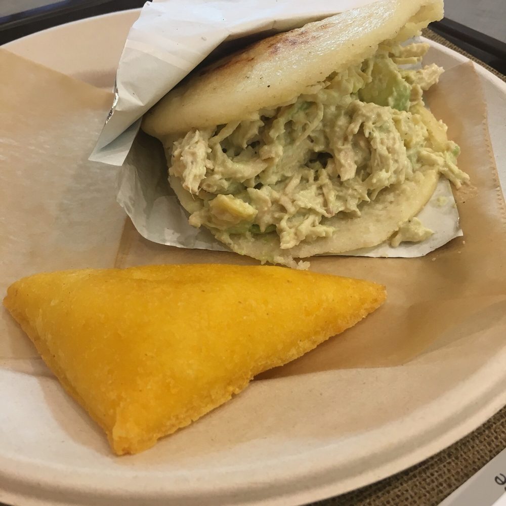 Arepasmanía - Colombian cheese empanada ($2.50) and Arepa Reina Pepiada ($7.50) - Venezuelan Near Me - Pembroke Pines, Florida
