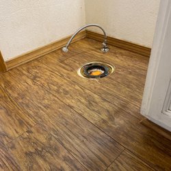 Handyman Wannabe - We replaced damaged hardwood plank flooring around a bathroom toilet.