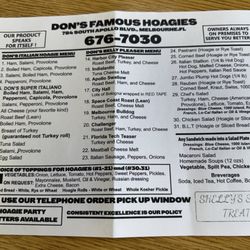 Don's Famous Hoagies - Menu