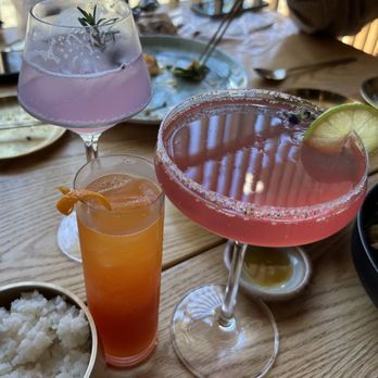 Jinmi - COCKTAILS FROM LEFT LAVENDER LOVE , BARTENDER'S SPECIAL , PINK LYCHEE ROSE GIN SPRITZ - Seafood Near Me - Vancouver, British Columbia Jinmi - COCKTAILS FROM LEFT LAVENDER LOVE , BARTENDER'S SPECIAL , PINK LYCHEE ROSE GIN SPRITZ - Seafood Near Me - Vancouver, British Columbia