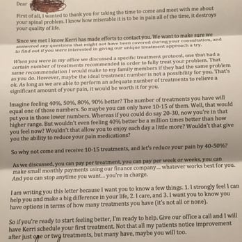 Chico Back & Neck Pain Center - Follow up letter I received about 6 weeks after the consult. - Chiropractors Near Me - Chico, California